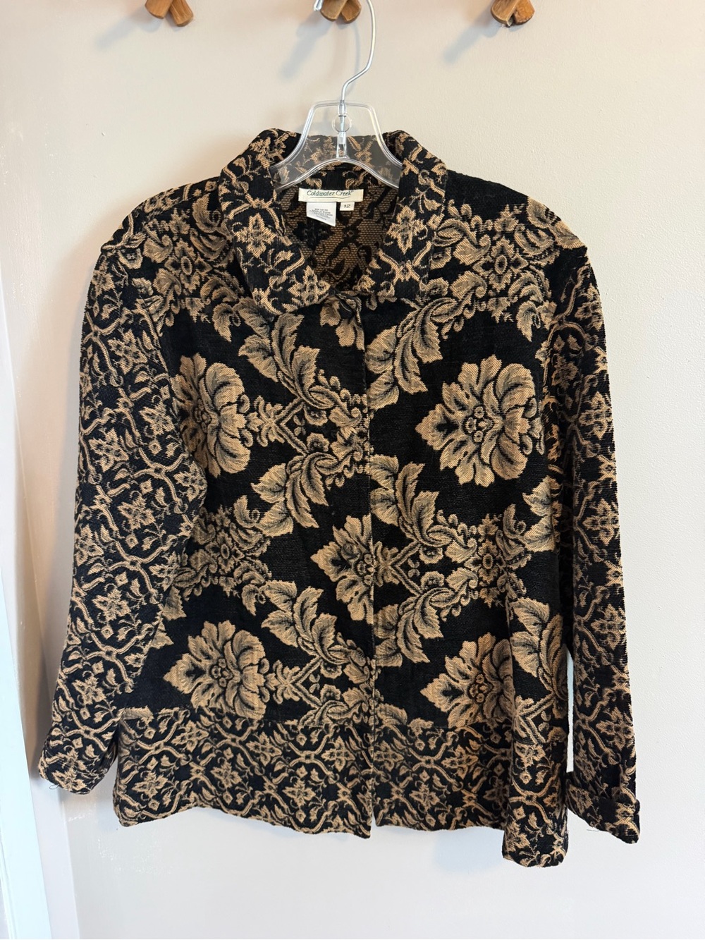 Coldwater Creek Tapestry Floral Jacquard Jacket Black Gold Vintage 12